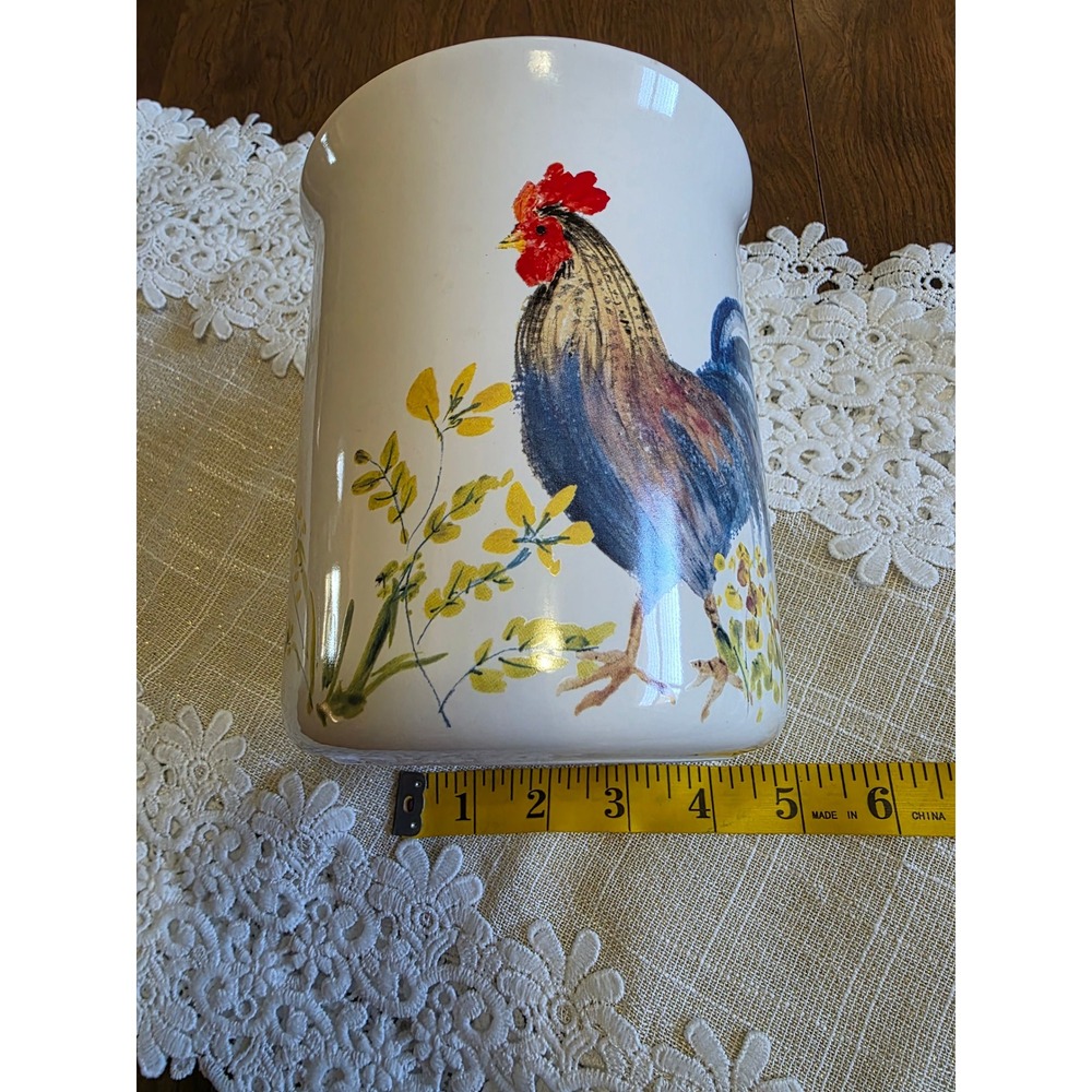 Paula Deen Garden Rooster Ceramic Utensil Holder Crock Farmhouse Kitchen C032 - Picture 7 of 8